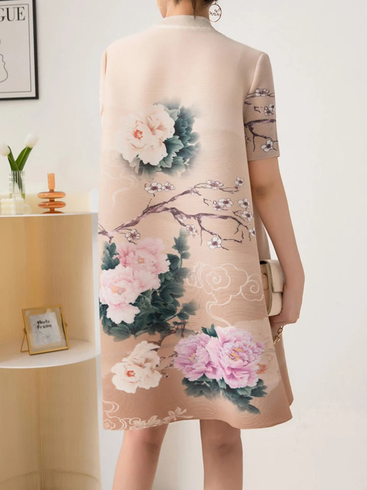 LANMREM Chinese Style Floral Print A-line Dress