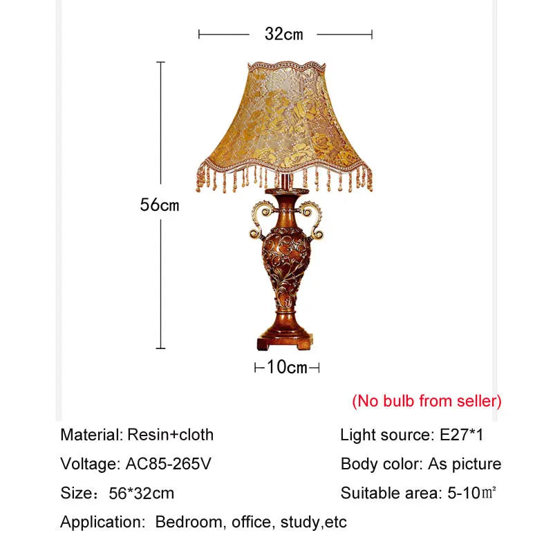 American Style Villa Retro Decorative Table Lamp European Style Fabric Lamp Luxury Study Living Room Bedroom Bedside Table Lamp