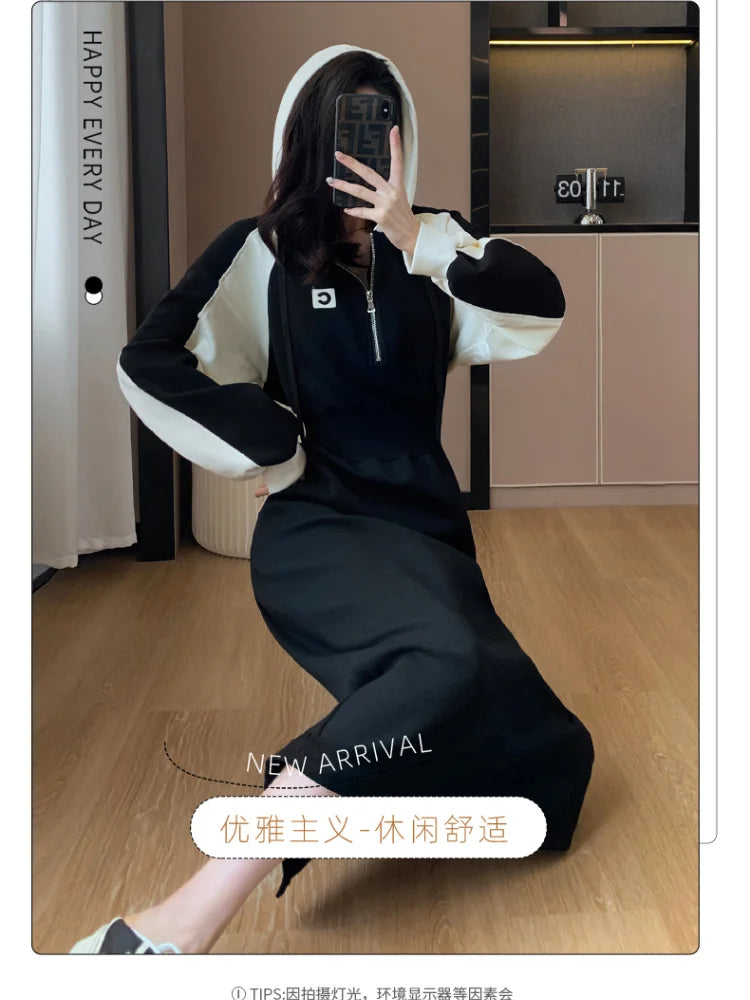 Korean Half-zipper Dress: Fall Waist Thin Leisure" - High Quality, Asian Sizes, Variety of Colors!