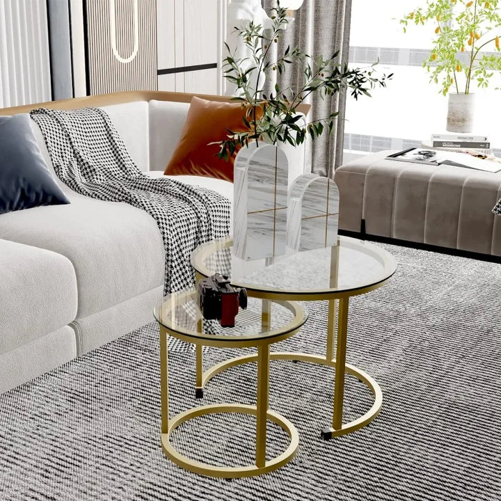 Transform Your Living Space with Elegant Nesting Coffee Tables - Golden Frame, Marble Pattern, Easy Assembly & Friendly Service!