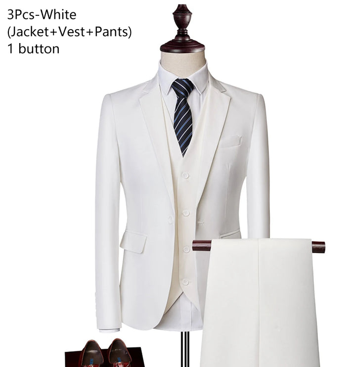 Elegant 3-Piece Men's Wedding Suit Set - Luxury Business Formal Blazers, Vest, and Pants - Free Shipping