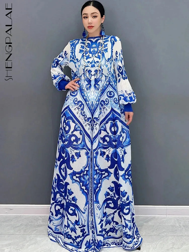 Stunning National Porcelain Print Dress - SHENGPALAE 2024 Collection