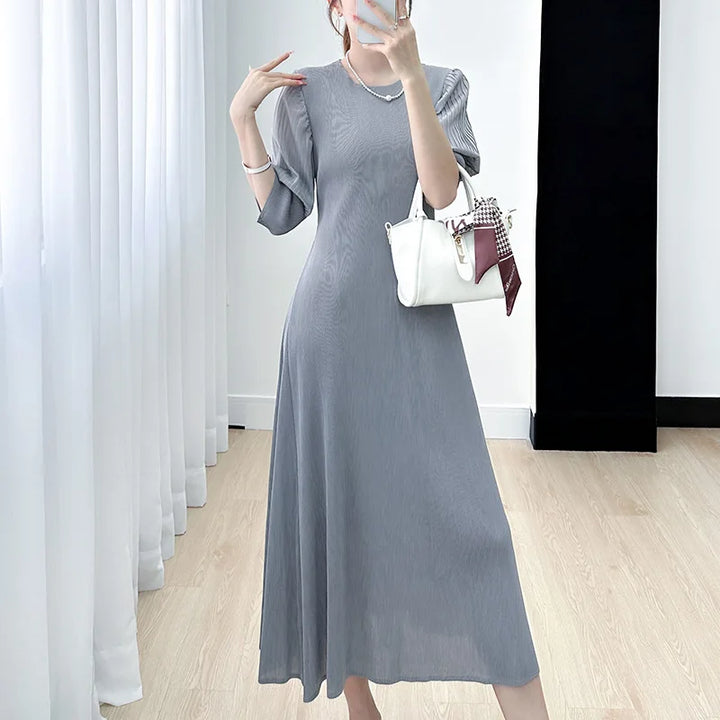 Chic Miyake Fashion Dress for Women - Pleated Lantern Sleeves - Summer Collection