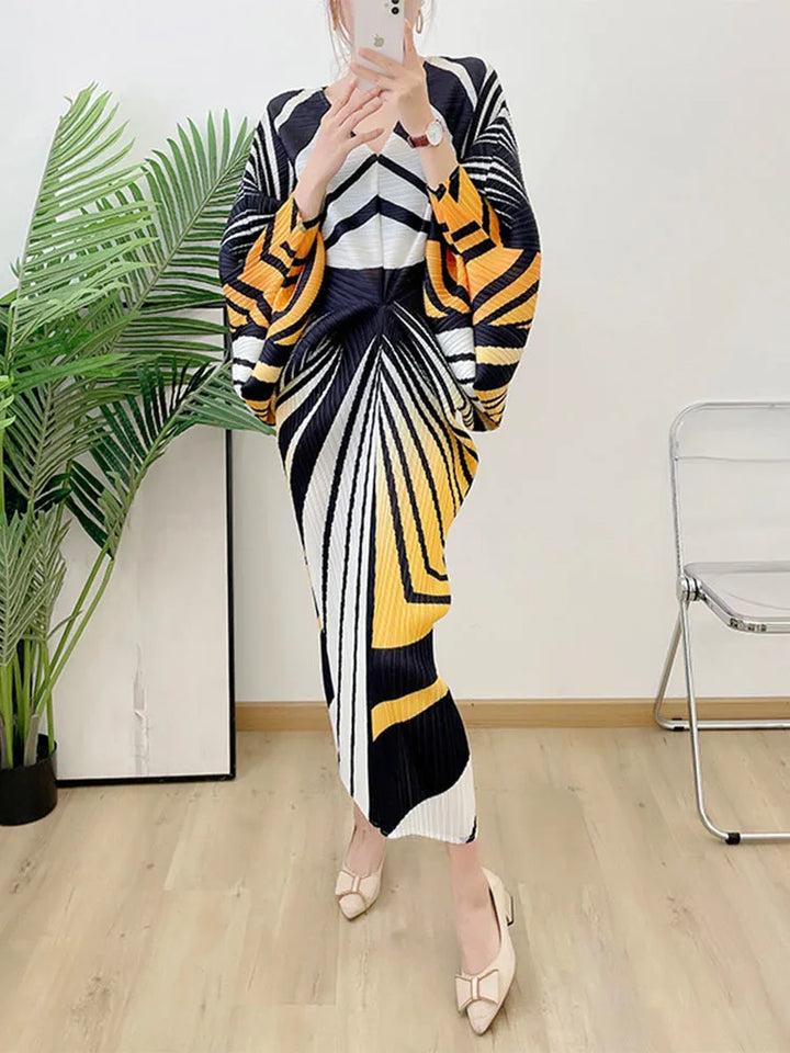 Chic Zebra Print Party Dress | V Neck | Batwing Sleeves | 130cm Length