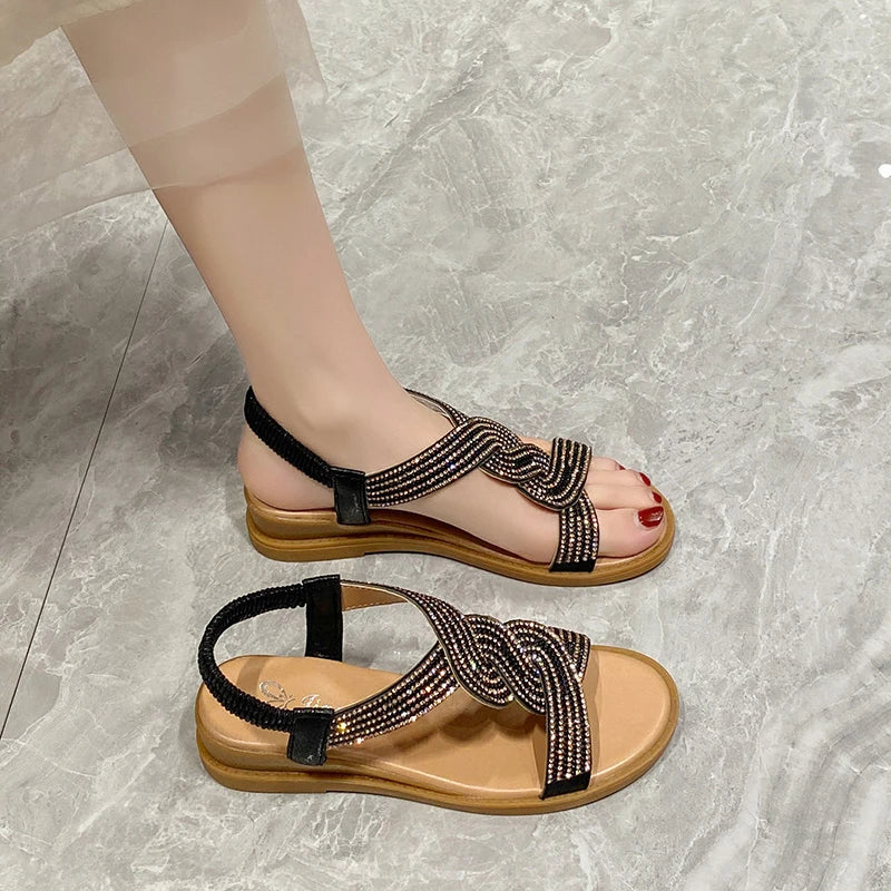 Stylish 2023 Women's Summer Sandals - Diamond Decoration, Slip-On, Size 35-40