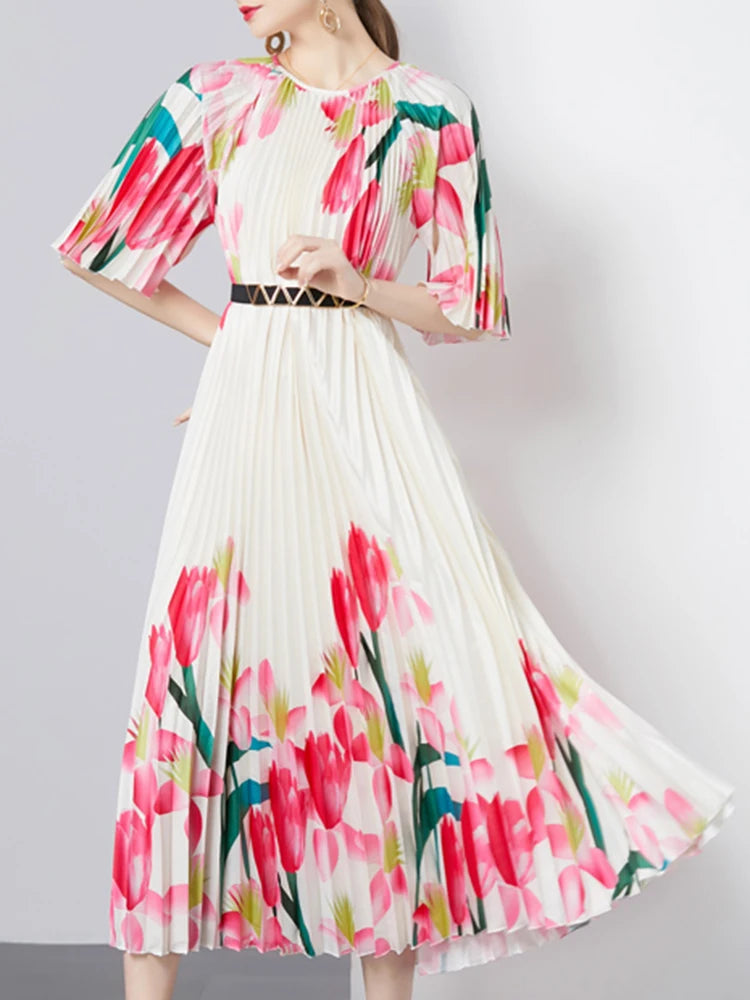 Stunning GVUW Pleated Print Dress - Elegant Lady Summer 2024 Collection