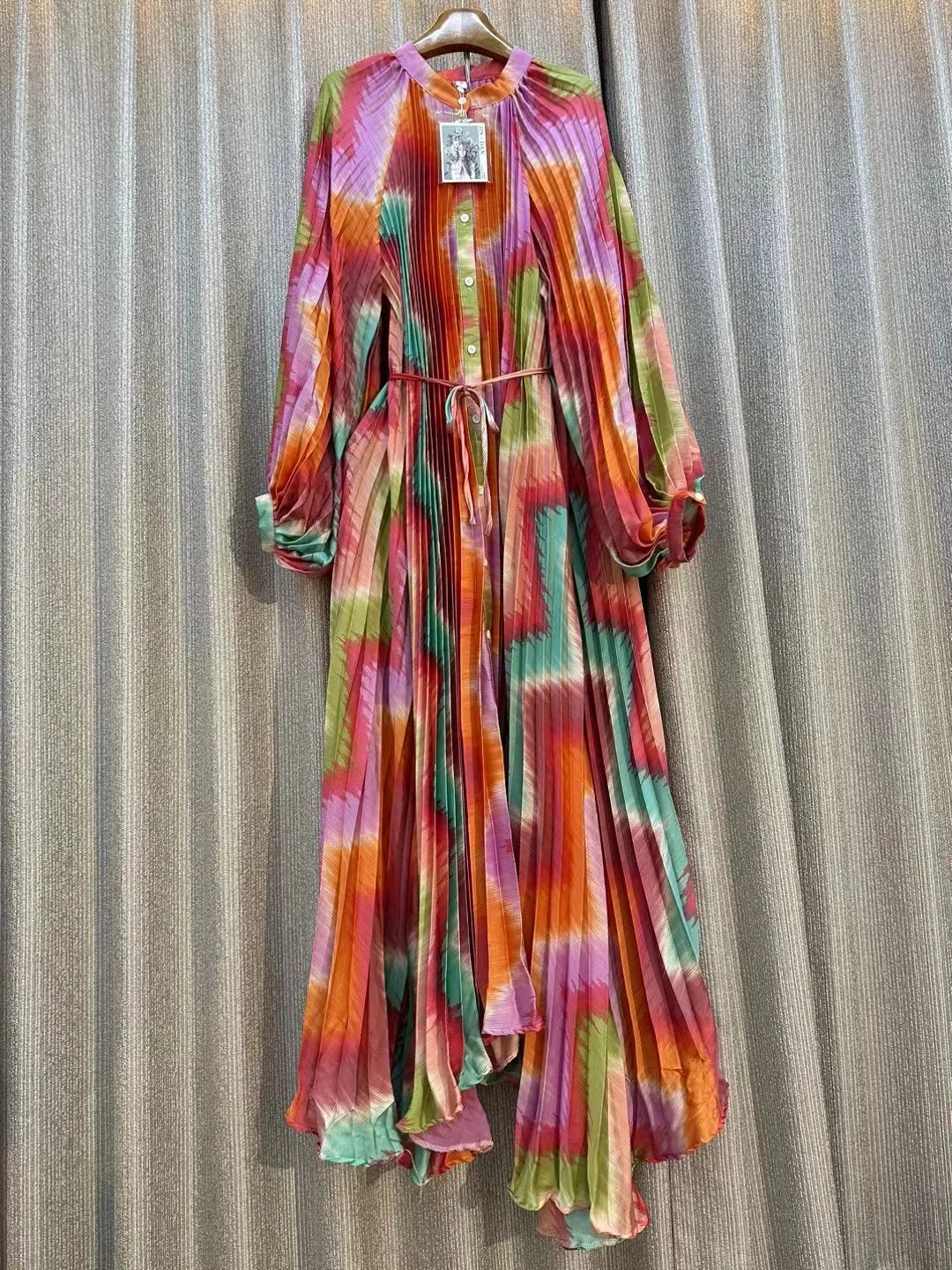 Vintage Pleated Puff Sleeve Dress | Korean Fashion | Autumn 2023 | Women's