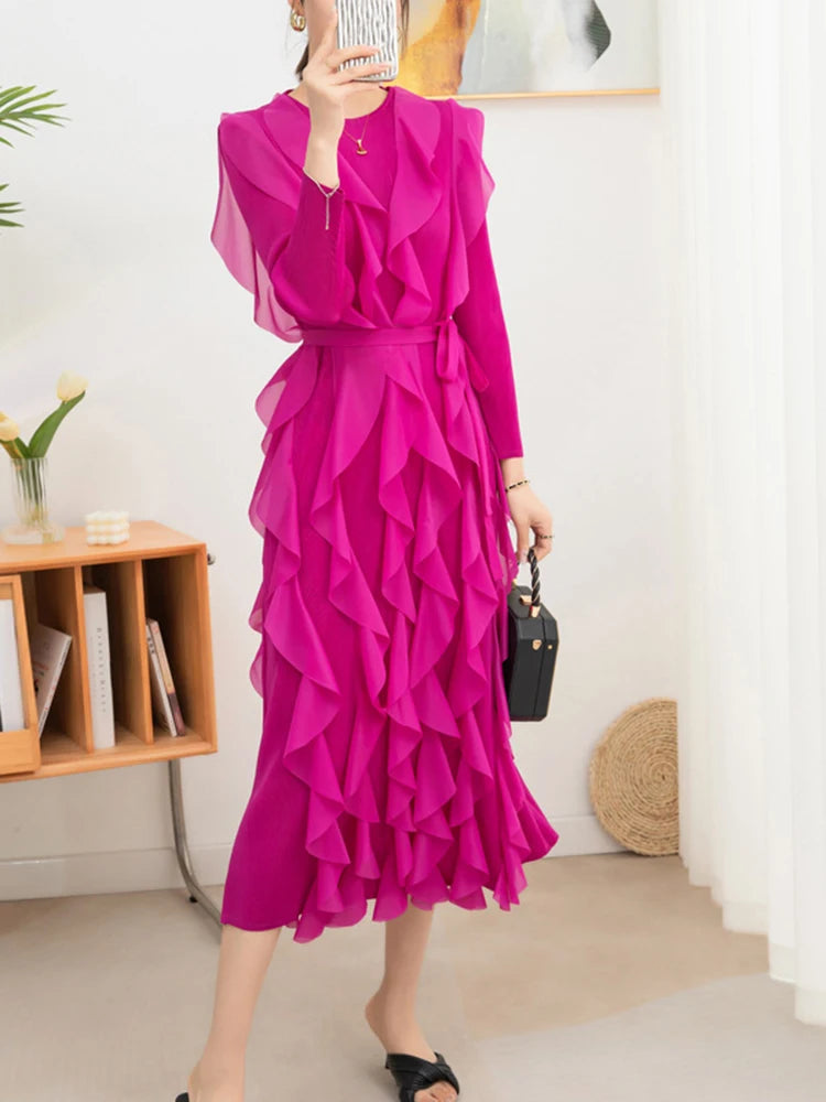 LANMREM Ruffled Pleated Dress for Women - Spring 2024 Festival Clothing