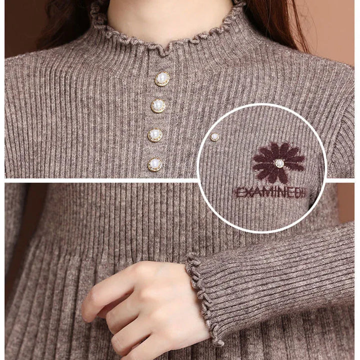 Vintage Patchwork Knitted Dress | Warm Half Turtleneck | Autumn Winter | Midi Vestidos Mujer