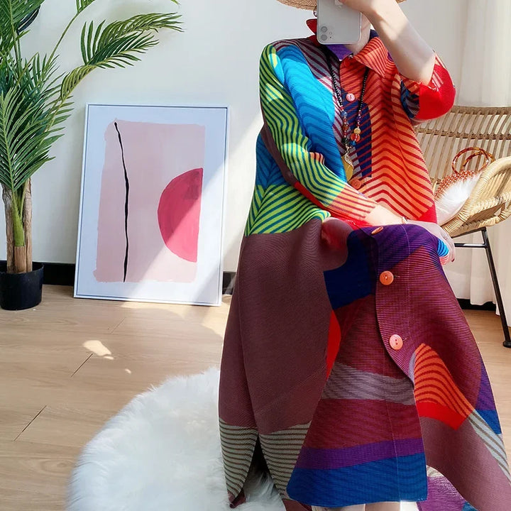 Stylish YUDX Miyake Printed Dress - Perfect for Spring & Autumn!