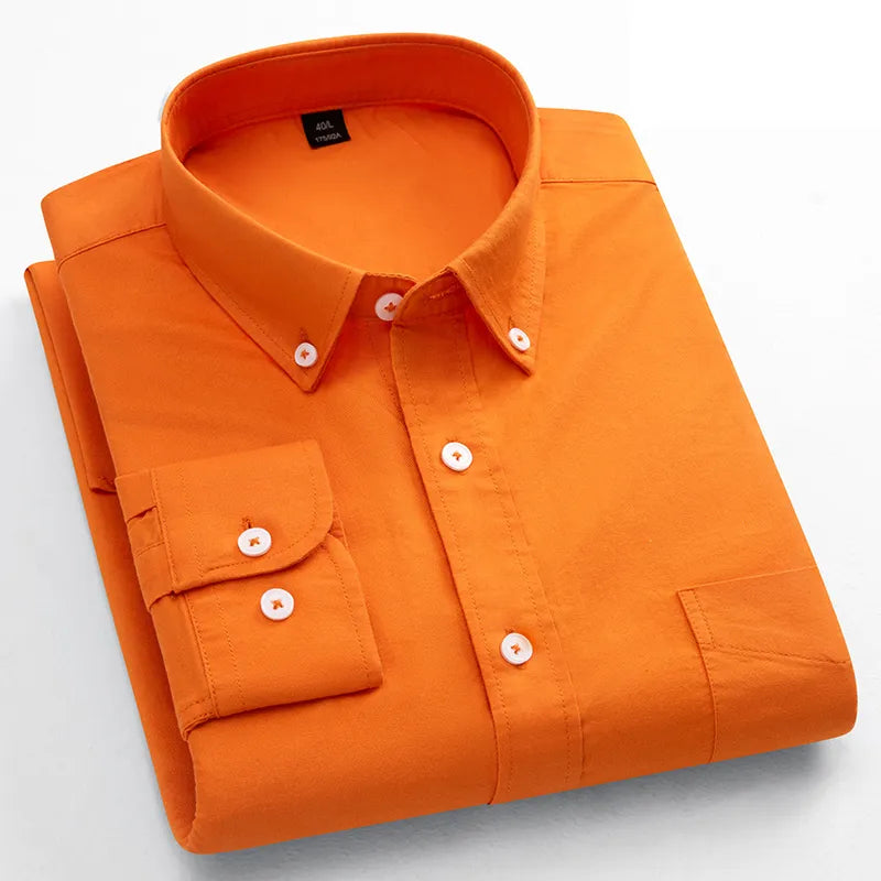 Men's Classic Fit Cotton Long-Sleeve Shirt - Oxford Solid Color Office Top