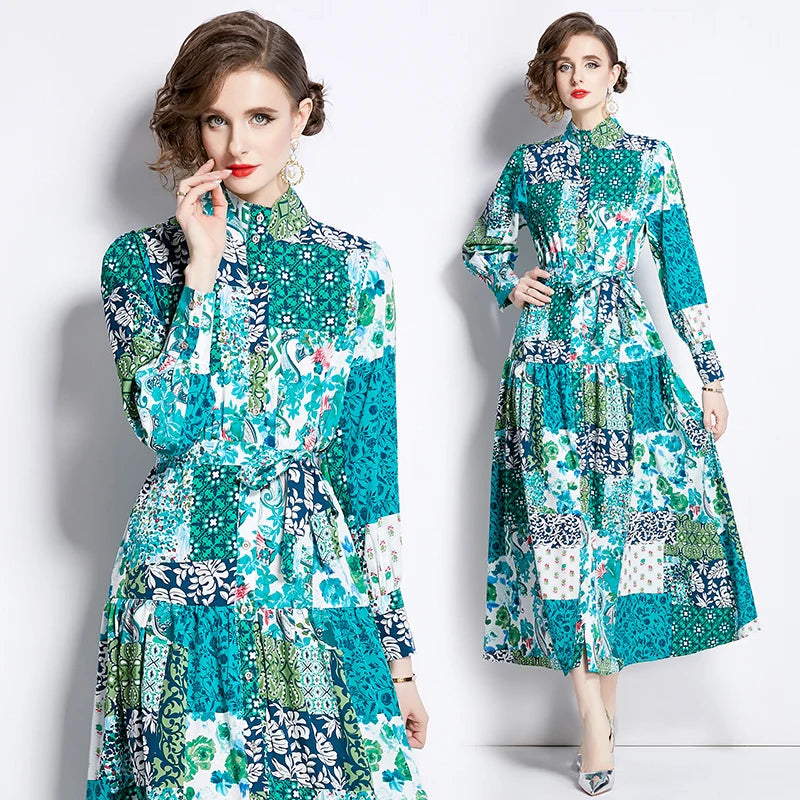 Vintage Floral Print Maxi Dress - Elegant A-line for Women's Party & Vacation