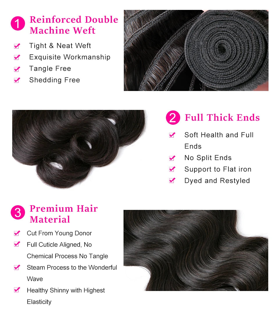 Beaufox Brazilian Hair Weave 3 Bundles - Body Wave 22 24 26