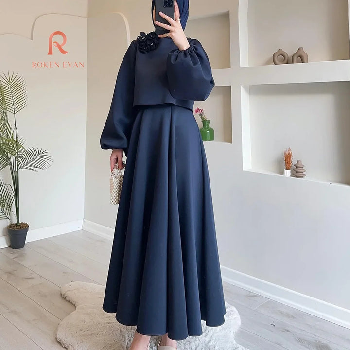 ROKEN EVAN 2024 Dubai Flower Lantern Sleeve Dress Set