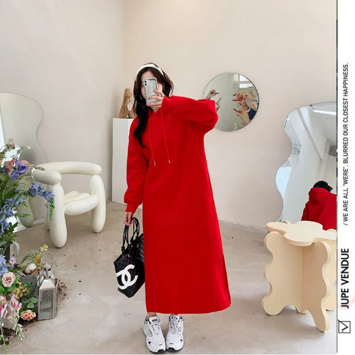 Cozy Korean Fleece Hooded Dress - Winter Fashion for Women