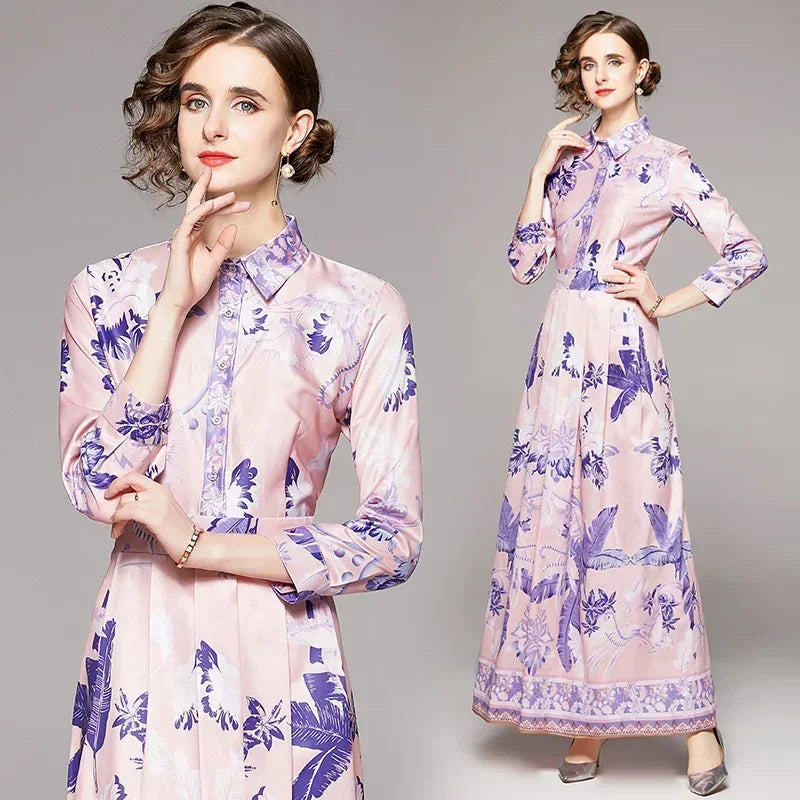 Vintage Floral Print Maxi Dress - Elegant A-line for Women's Party & Vacation