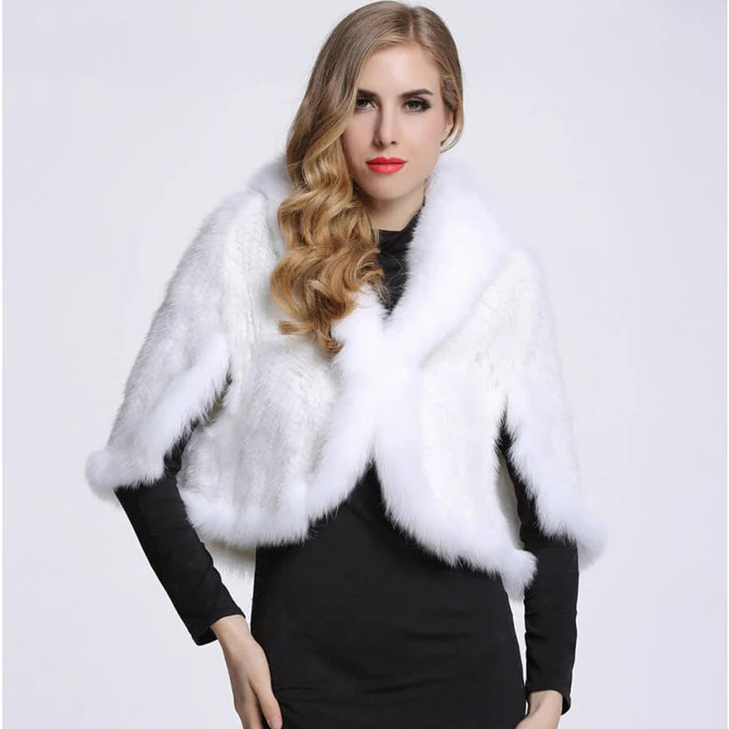 Women's Winter Mink Fur Shawl with Fox Fur Collar