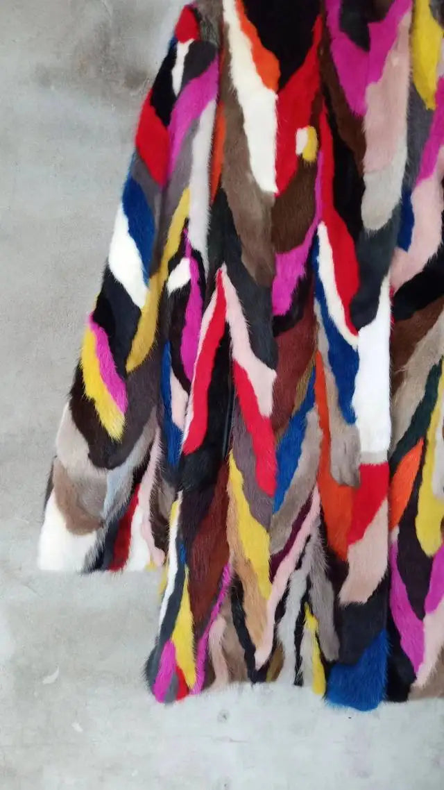 Genuine real natural mink fur coat with hood women's fashion multi-color colorfull warm winter waistcoats custom any size