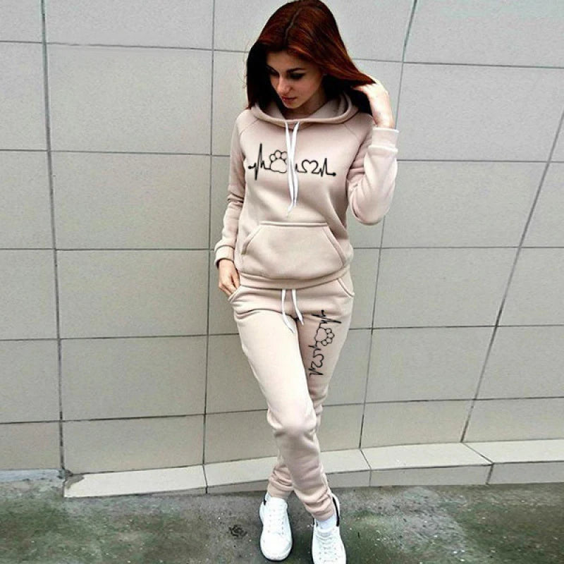 Spring Casual Hoodie and Pants Set for Women - Slim Fit Tracksuit with Oversized Sweatshirt and Elastic Waist Pants