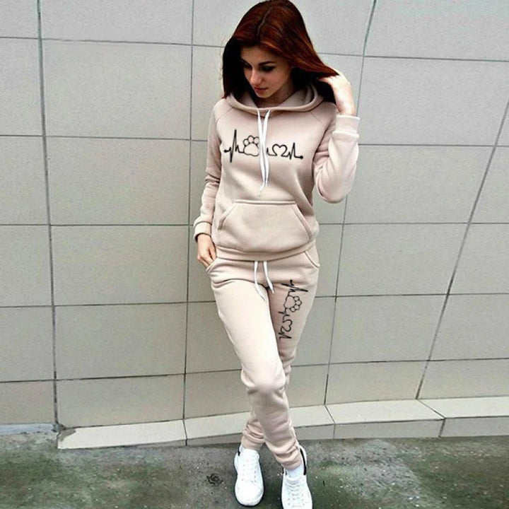 Spring Casual Hoodie and Pants Set for Women - Slim Fit Tracksuit with Oversized Sweatshirt and Elastic Waist Pants