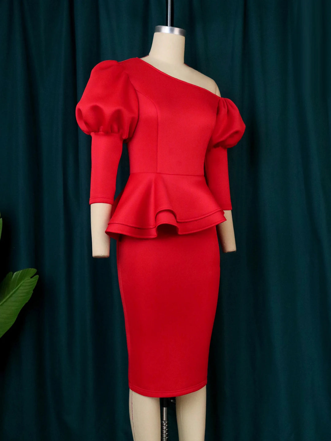 Elegant Red Peplum Bodycon Dress for Christmas Party - African Ladies Evening Gown