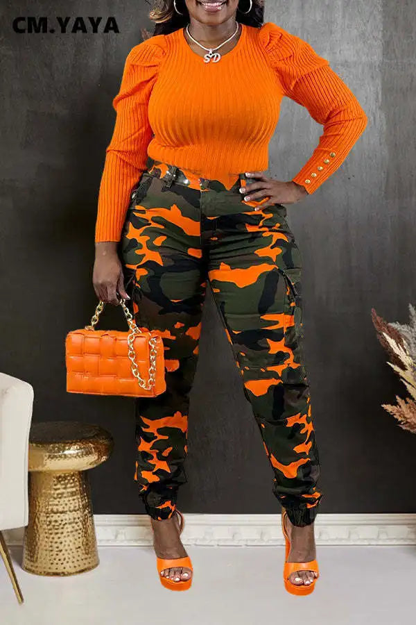 2024 Spring/Summer Camo Cargo Pants for Women - Safari Style Joggers with Pockets by CM.YAYA