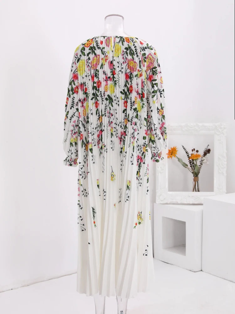 Stunning LANMREM New Print Pleated Dress for Women - Perfect for Elegant Evening Parties!