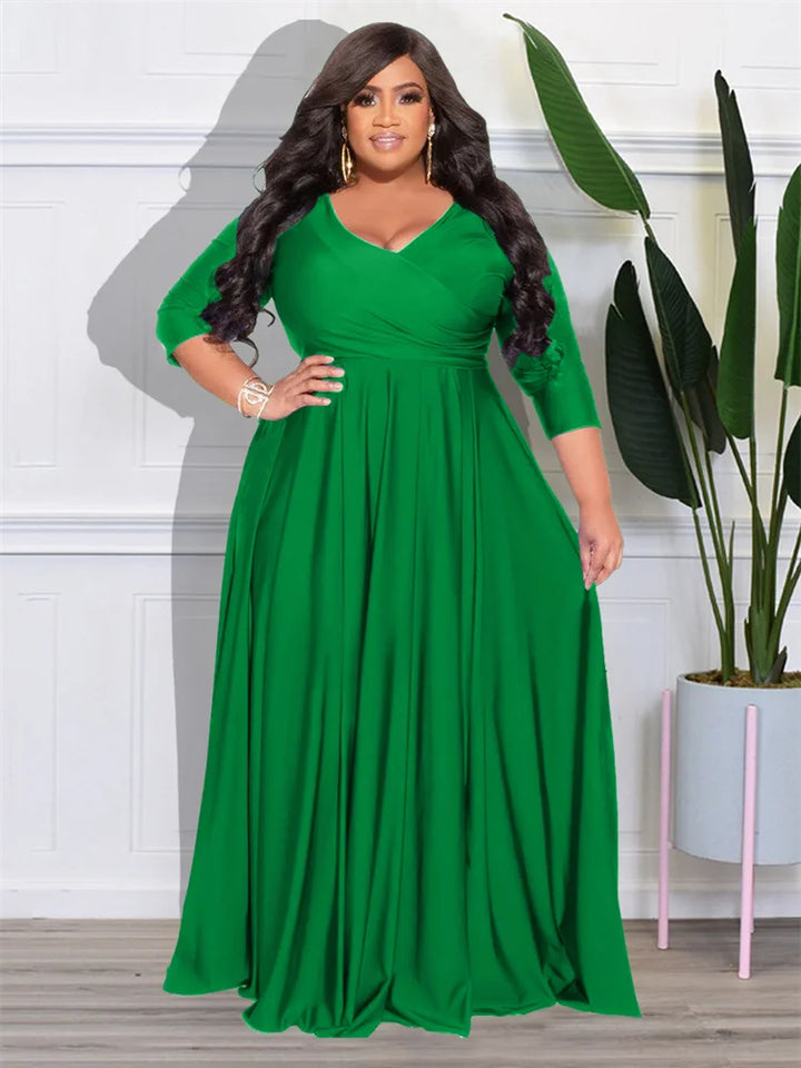 Elegant Plus Size V-Neck Party Maxi Dress