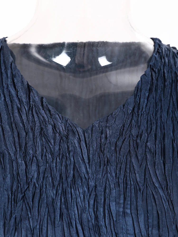 Stylish LANMREM 2024 Pleated Dress with V Neck and Belt - Perfect for Parties!