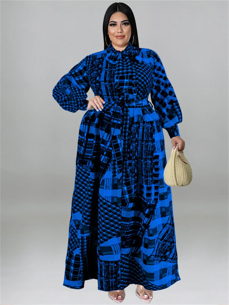 Vintage Plus Size Fall Dress with Belt and Big Hem - Wholesale Dropshipping