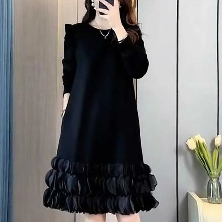 2024 Spring Fashion Mini Dress with Pockets and Ruffles - Women's Casual All-match Clothing