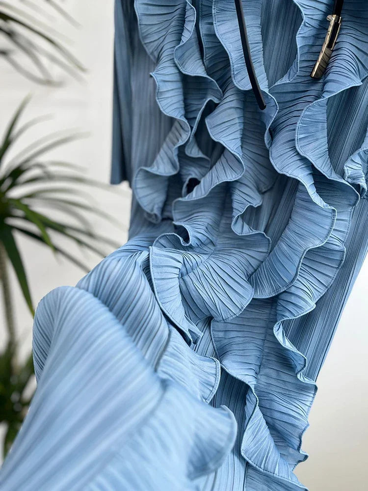 Stylish ALSEY Miyake Pleated Dress for Women - Elegant, Plus Size, Long Sleeves, Solid Color - Autumn Fashion