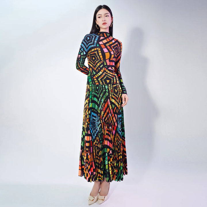 Folded Two-piece Skirt Set for Autumn and Winter 2024, New Printed Slim Fit Long Sleeved Top, Elastic Waist Skirt Set