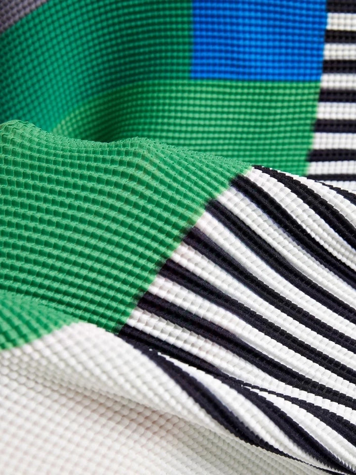 Women's Jacquard Striped 2-Piece Set: Top + Miyake Skirt Suit