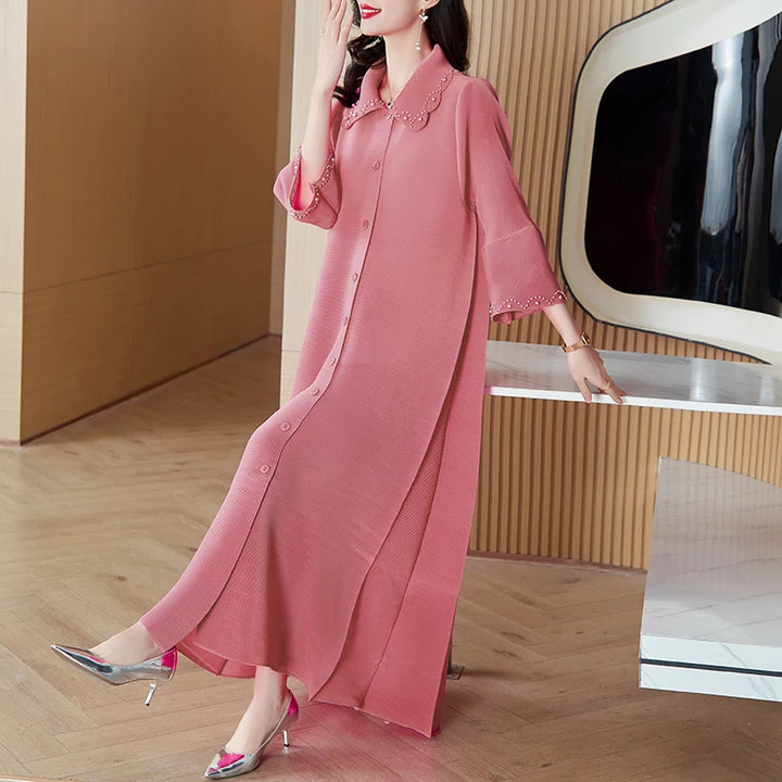 Be the Belle of the Ball in Sanzhai's 2024 Pleated Dress - Flare Sleeves, Beaded, Elastic, & More!