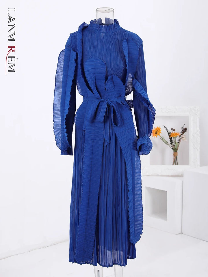 Elegant Ruffled Dress with Belt - LANMREM Fashion 2024 Spring Collection