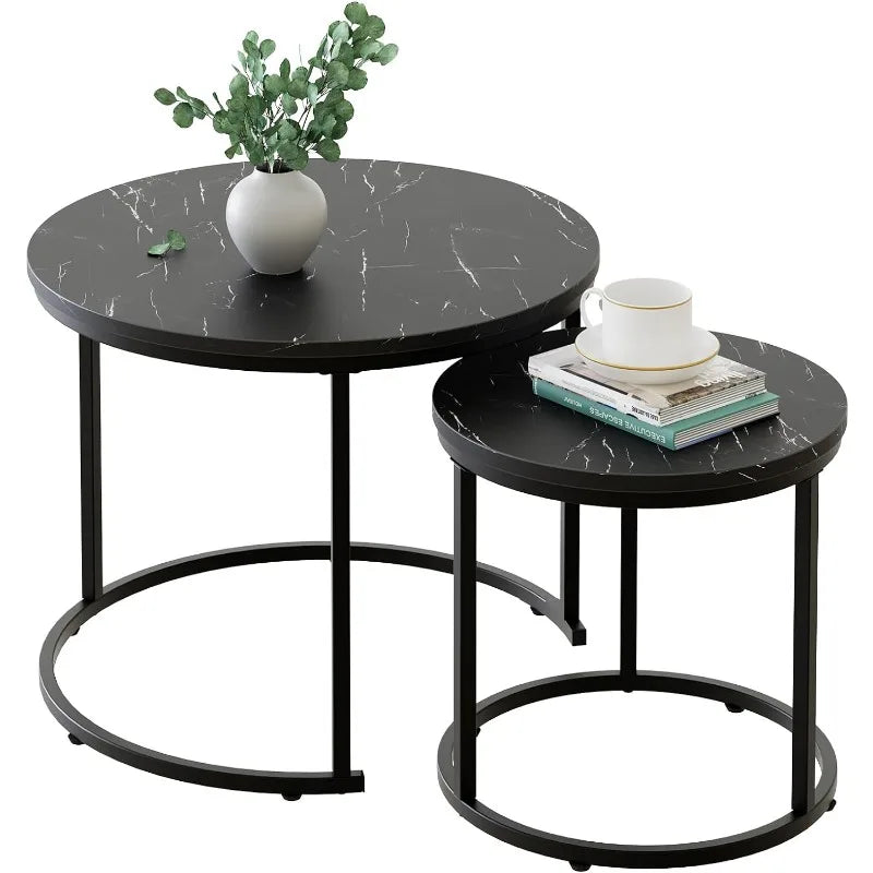 Transform Your Living Space with Elegant Nesting Coffee Tables - Golden Frame, Marble Pattern, Easy Assembly & Friendly Service!