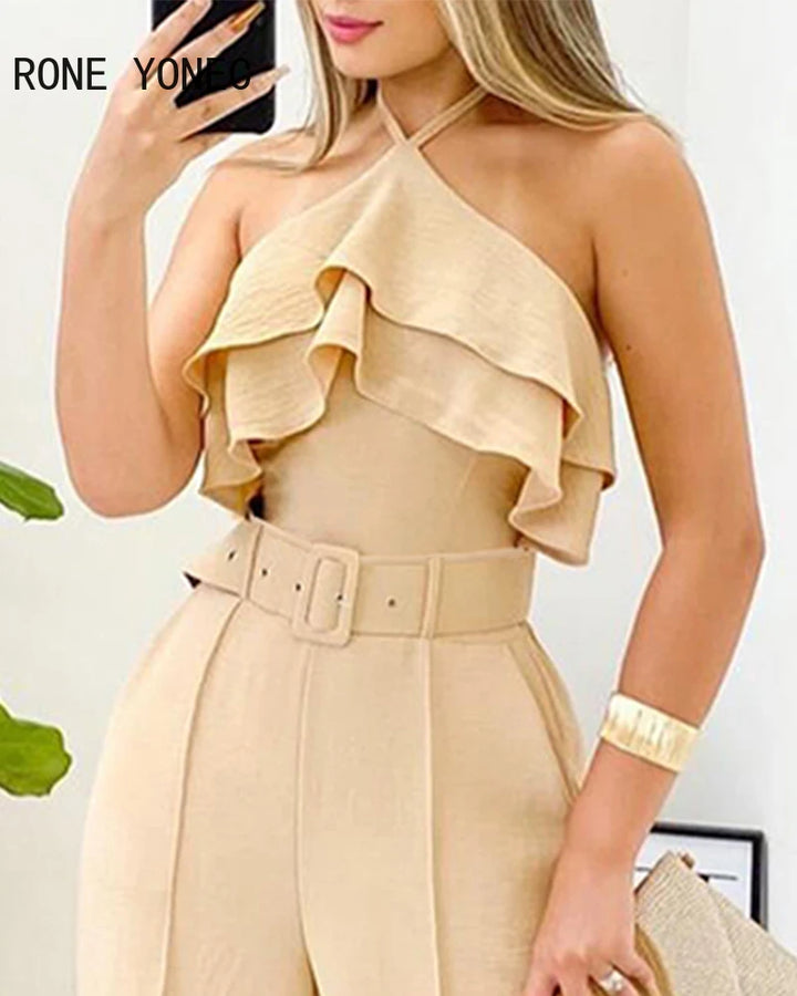 Ultimate Summer Style: Sexy Halter Ruffle Two-Piece Set with Belt