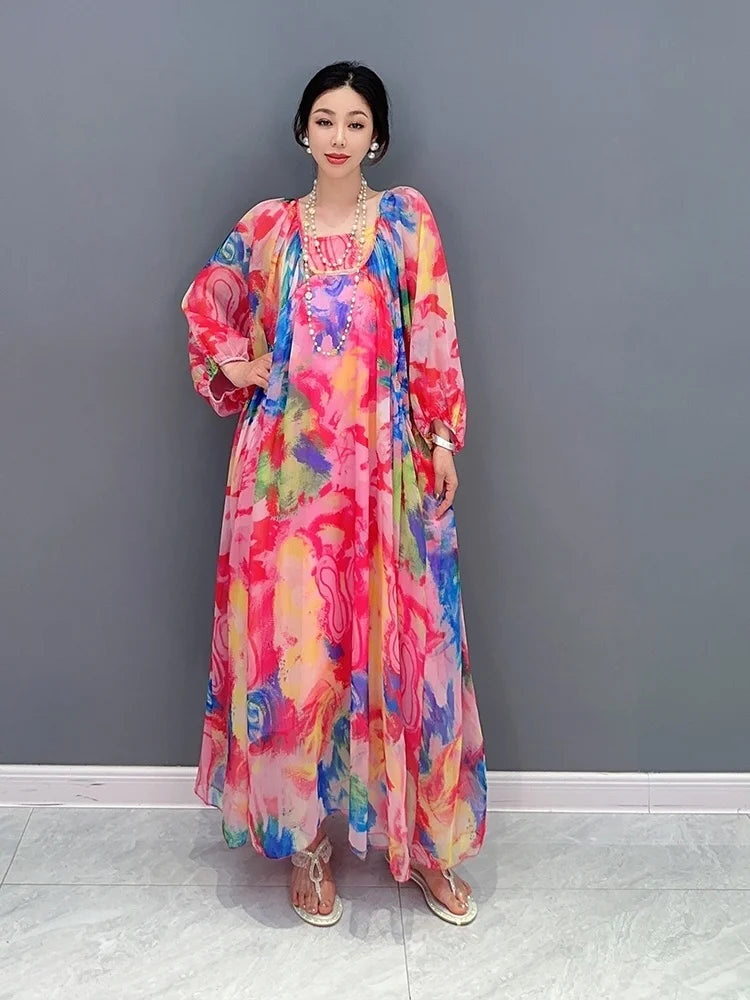 Upgrade Your Style with QING MO's 2024 Spring/Summer Flower Chiffon Dress - Thin & Chic!