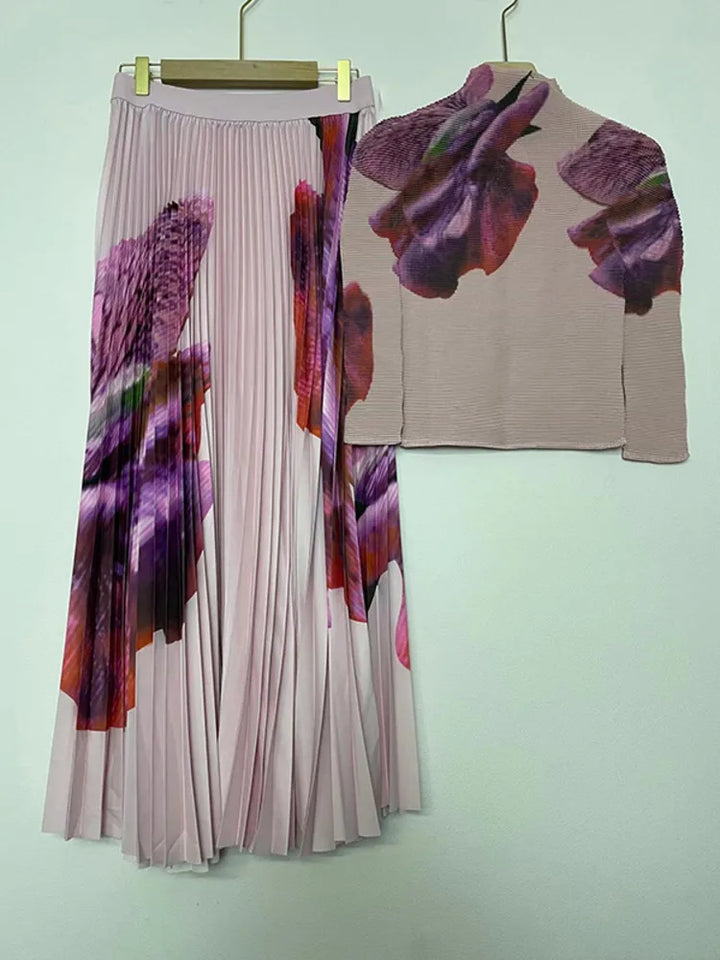 Stylish 2-Piece Party Set with Long Sleeve Top and High Waist A-Line Skirt - 2024 Autumn Collection