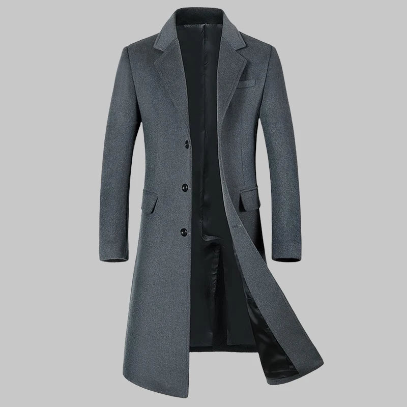 High Quality Fashion with Handsome Autumn and Winter Wool Coat Trench Coat Men's Long Over The Knee Plus Cotton Heavy Wool Coat