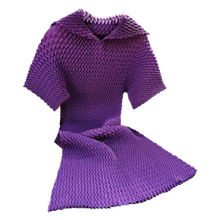 New Miyake Wave Pattern Pleated Dress - Casual & Comfortable with Bat Sleeves - Large Size Available