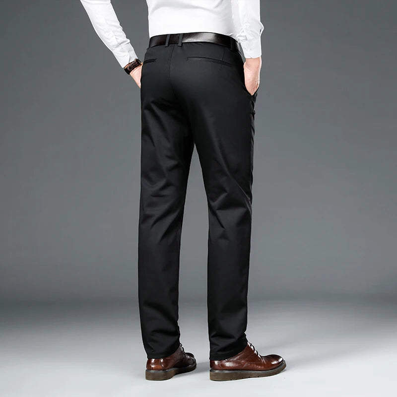 Brand Clothing Men's Straight-fit Suit Pants Men Autumn Winter Business Stretch Grey Khaki Black Thick Trousers Male Size 40 42