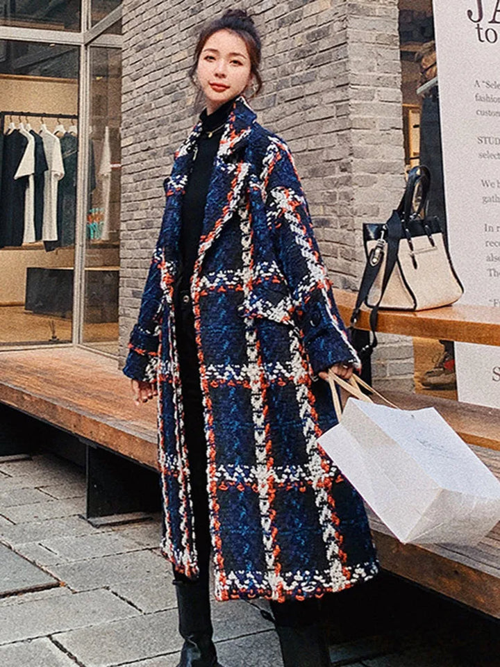 LANMREM Vintage Plaid Woolen Coat - Double Breasted, Fall/Winter 2023, Plus Size - 2AA2007