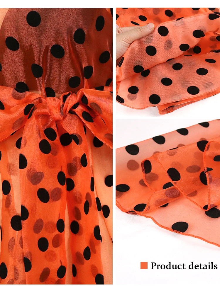 Stylish Polka Dot Organza Blouse with Belt - Perfect for Evening Parties and Plus Size Women