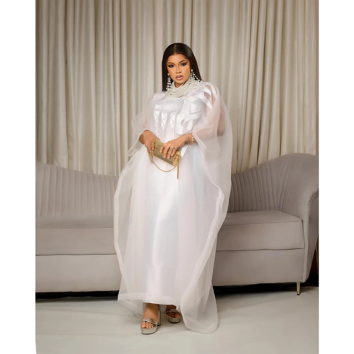 Elegant White Abaya Embroidered Dress