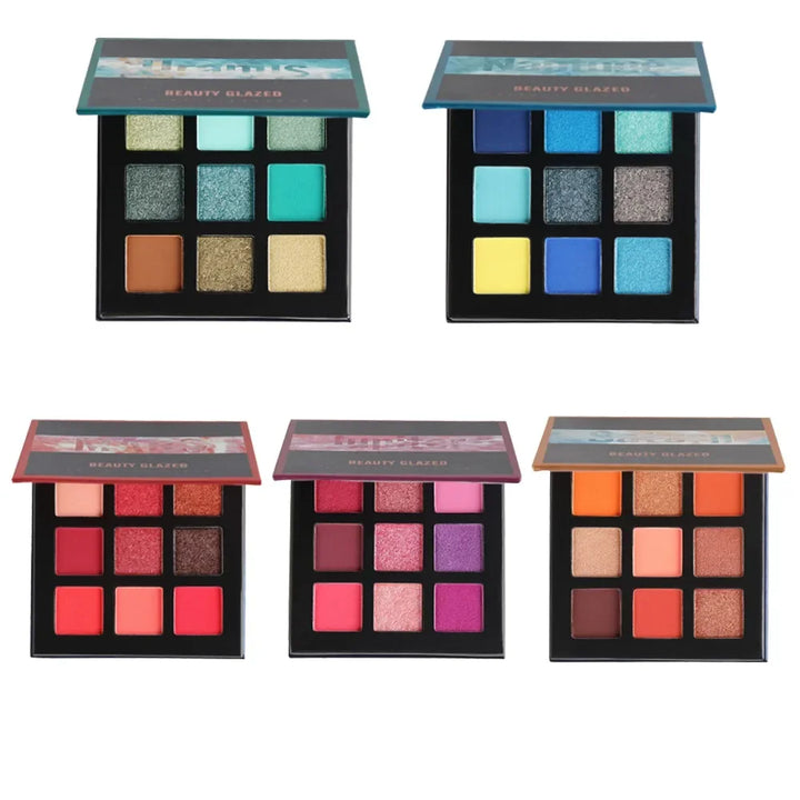 Get All-Day Glam with Beauty GLAZED 9-Color Shimmer Matte Eyeshadow Palette - Waterproof & Longlasting!