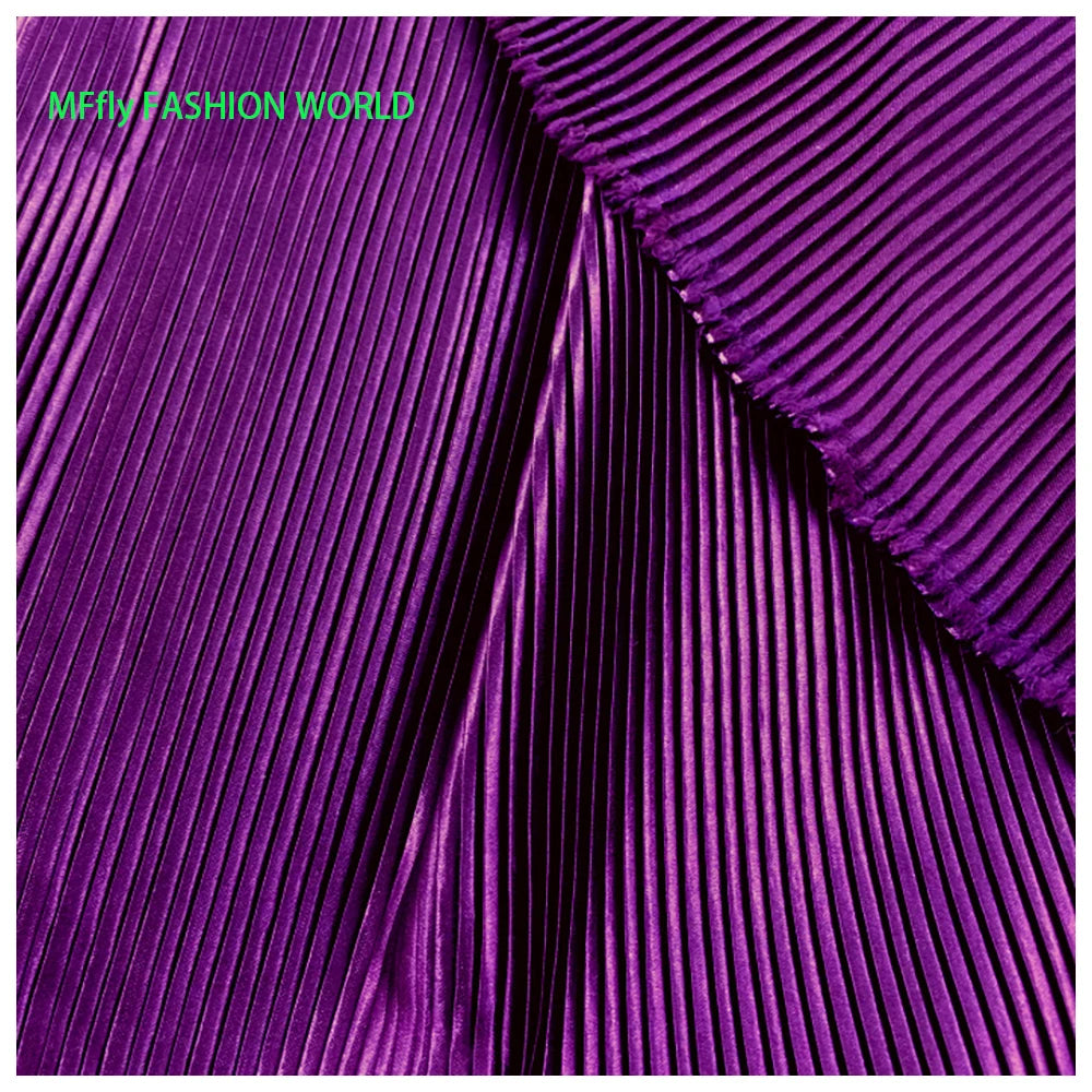 Multicolor Pleated Satin Fabric - Purple Plisse Fabric
