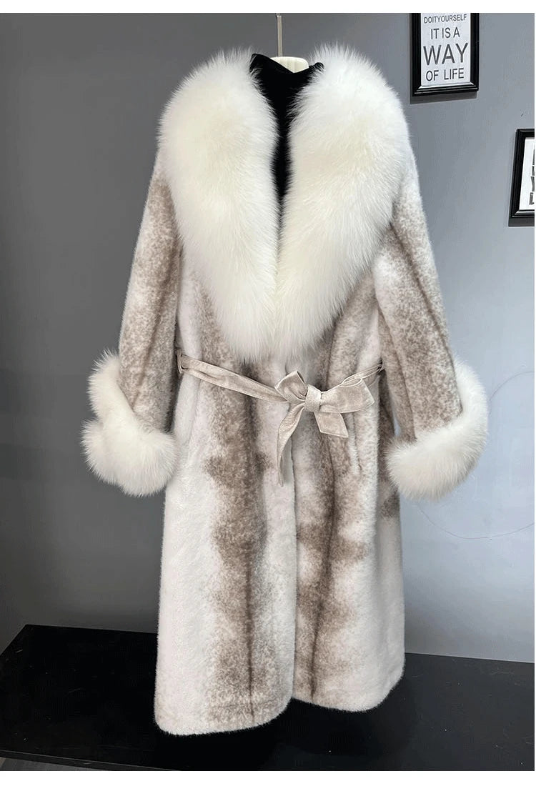 Hot sales Women Fashion New Winter Jacket Natural Mink Fur Coat Warm 100% Real Mink Fur Coat Real Fox Fur Collar Outerwear