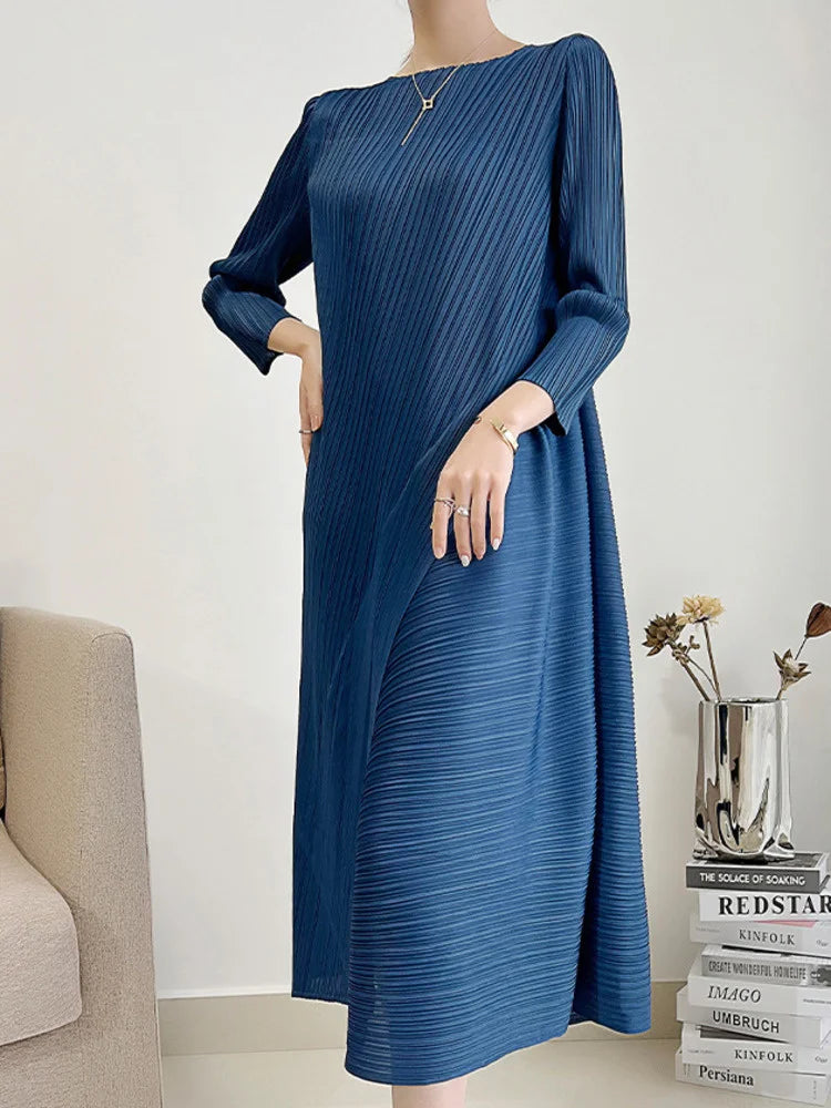 LANMREM Solid Color Pleated Dress for Women - Office Lady Fashion 2024 Spring